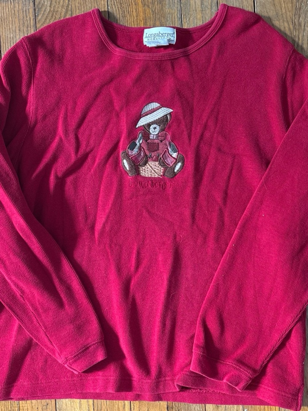Longaberger Red Crewneck Sweater with Teddy Bear Applique